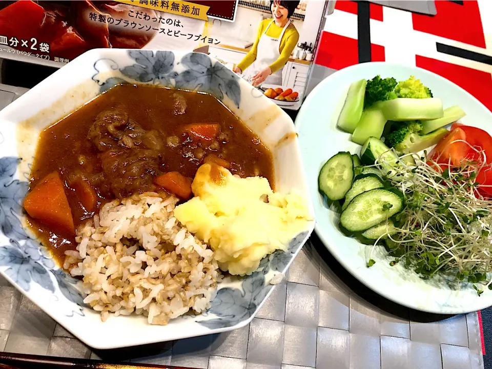 Snapdishの料理写真:ビーフシチューとサラダ|なかみほさん