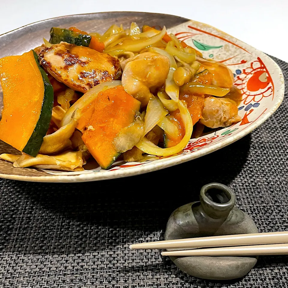 鶏肉と秋野菜の甘酢あんかけ|AKUBI*:ஐ(●˘͈ ᵕ˘͈)さん