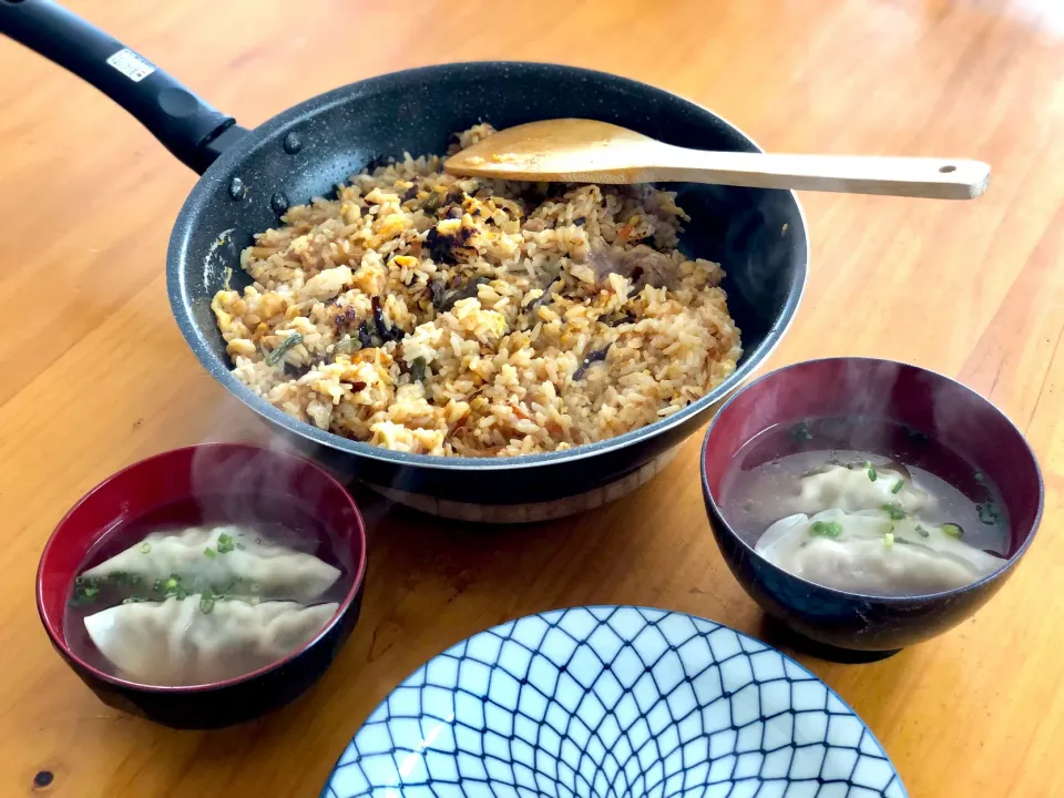 フライパンビビンパと餃子スープ|マユマユさん