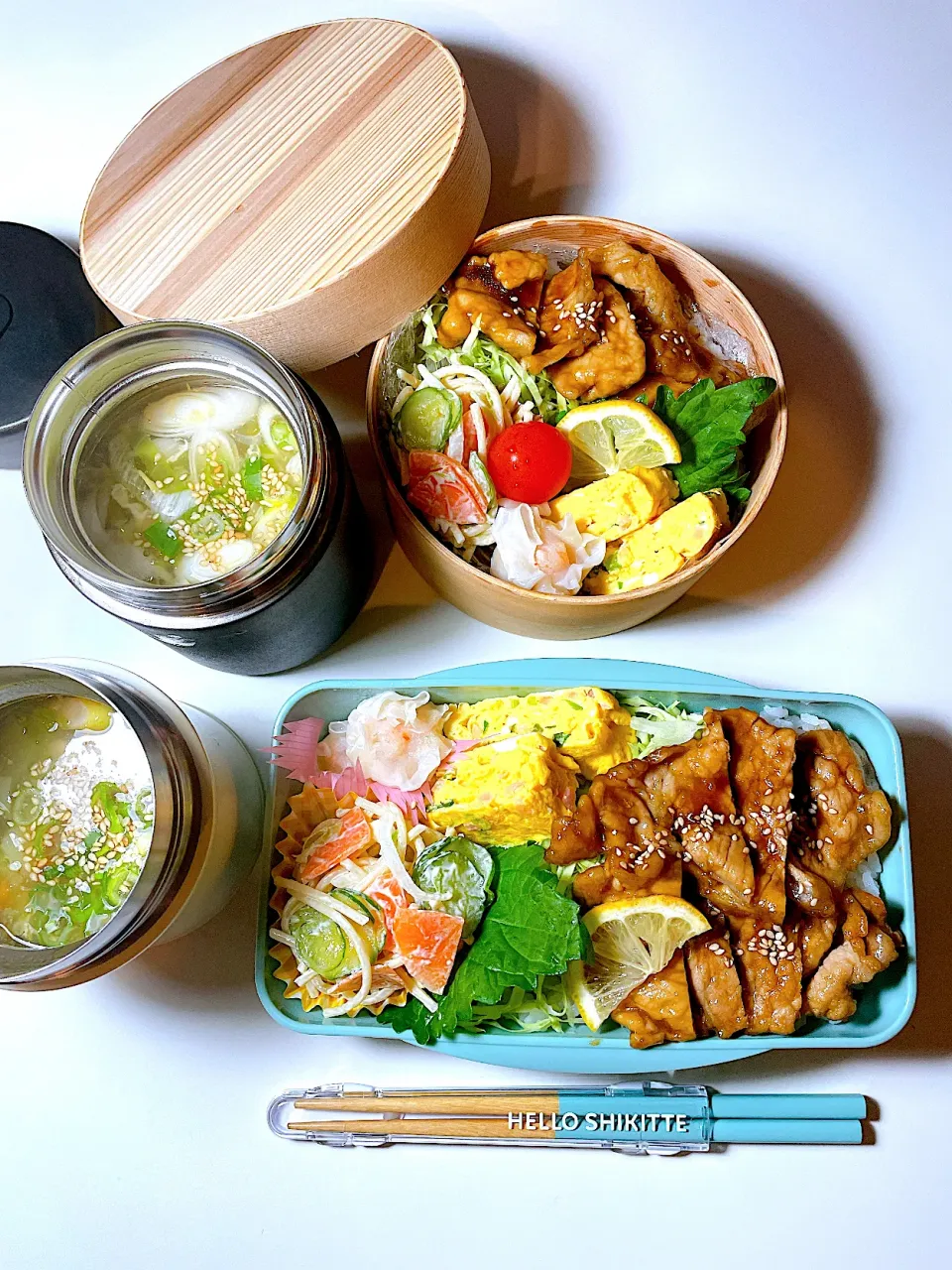 中学生娘お弁当🍙今日は生姜焼きと生姜焼きと生姜をきかせた中華スープ😋|JAMさん