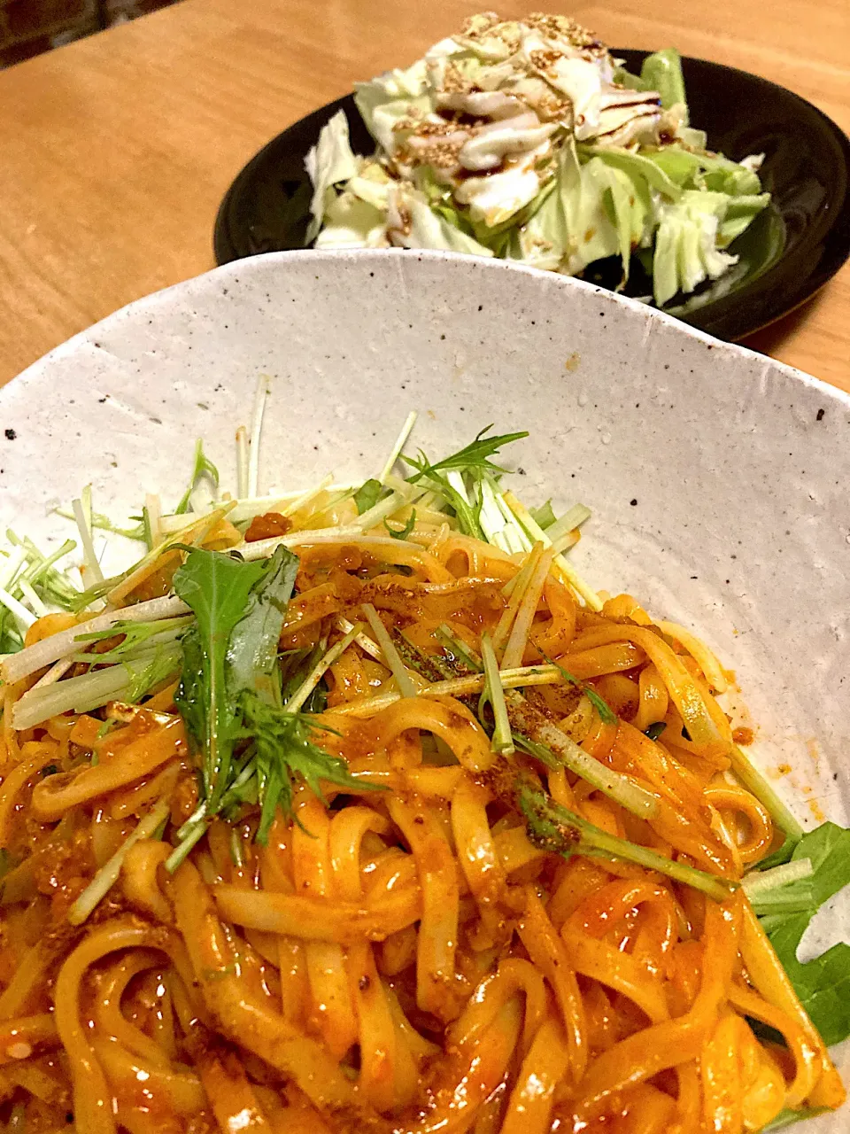 中華麺がなかったのでフェットチーネで汁なし坦々麺風〜大豆ミートのお陰で毎日のお料理が楽ちん🎵|さくたえさん