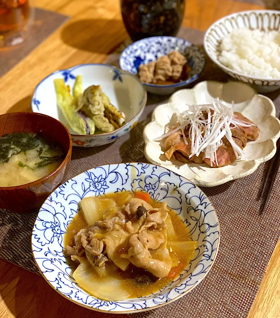 Snapdishの料理写真:オイスター煮　焼き豚　焼き茄子　白子の煮付け|エトフさん