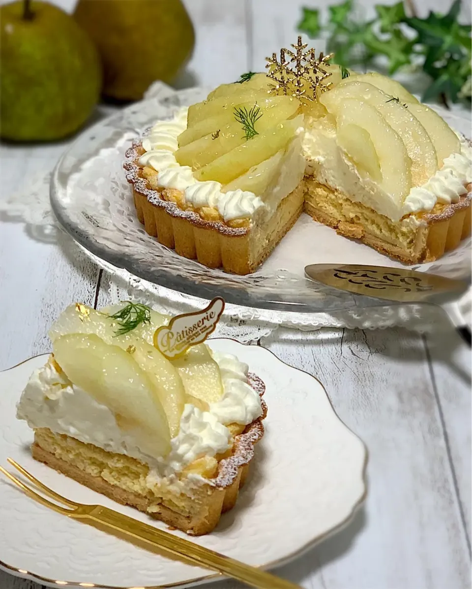 ラ・フランスのダブルチーズケーキタルト🍐|あゆさん