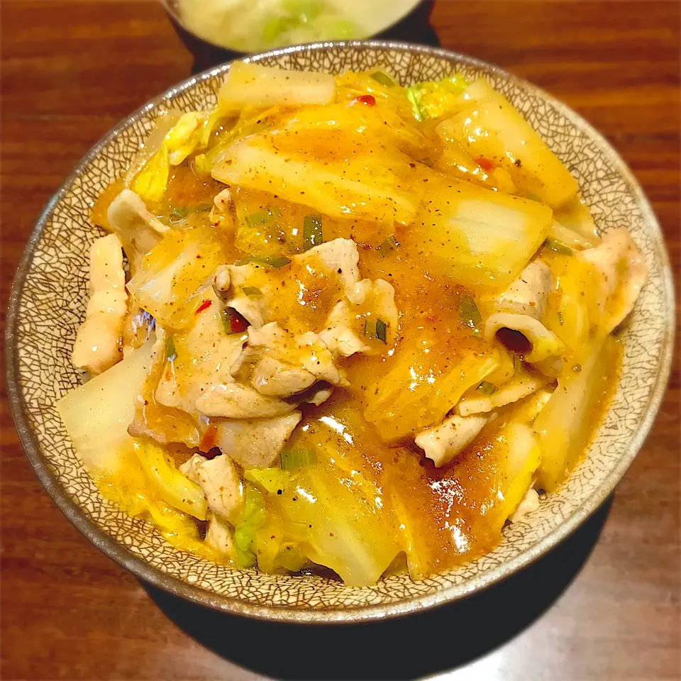 Snapdishの料理写真:茹で豚と白菜の辛旨炒め飯|deekay71さん