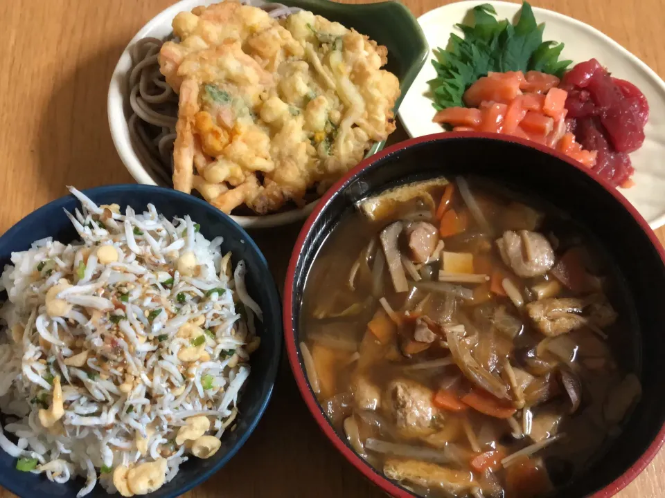 しらす丼&きのこ蕎麦|ここなりさん