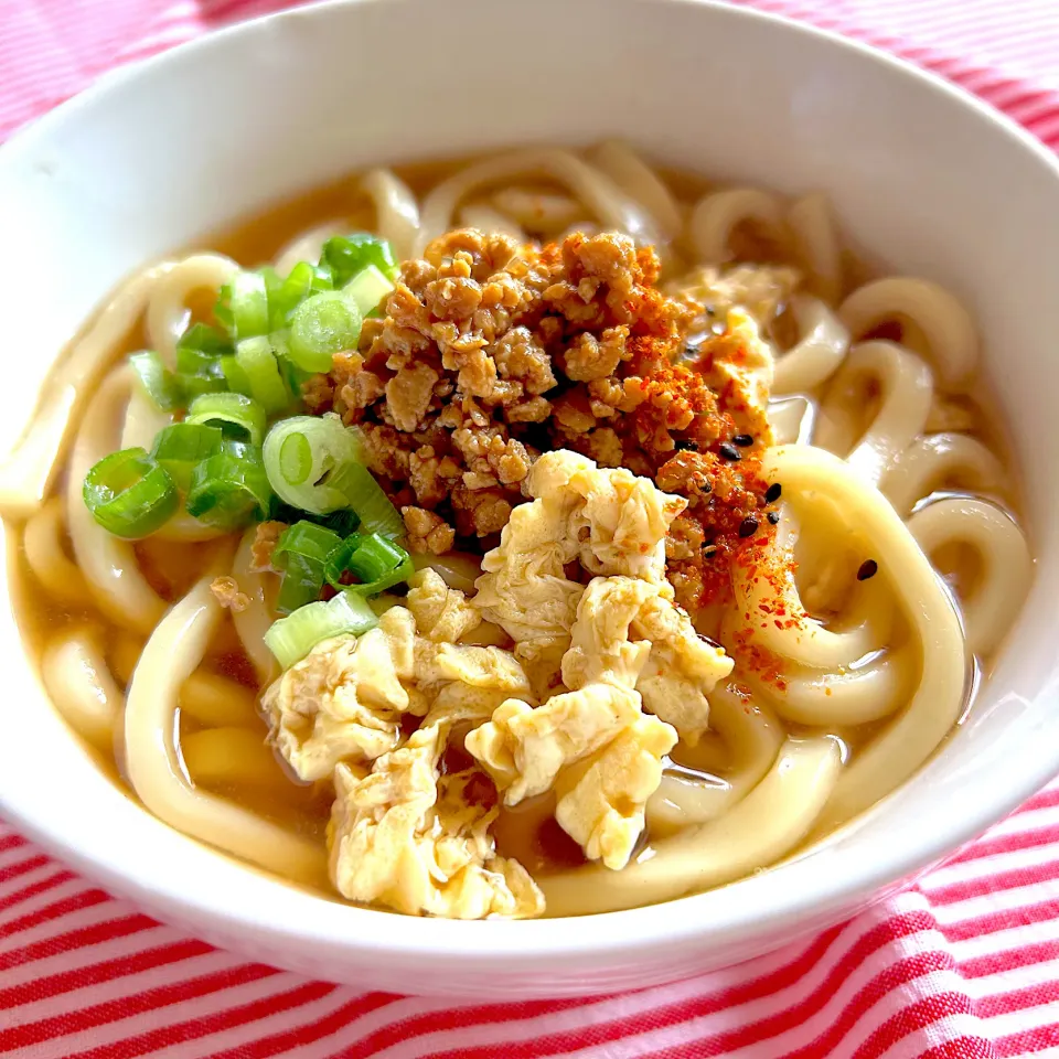 Snapdishの料理写真:味噌大豆ミートと炒り卵うどん|はるち- ̗̀ ☺︎  ̖́-さん