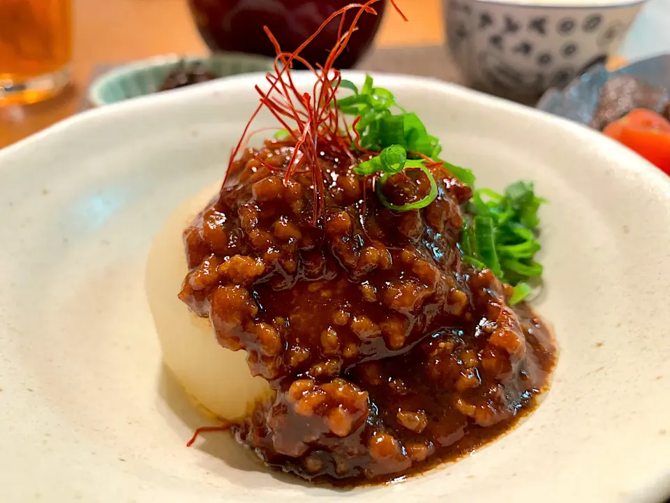 Snapdishの料理写真:大根の肉味噌かけ|いちごさん