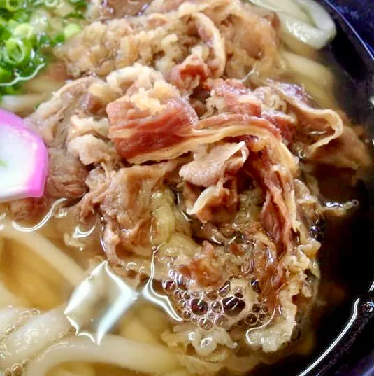 Snapdishの料理写真:肉うどん&塩むすびde朝ごはん|ばくあんしゃさん