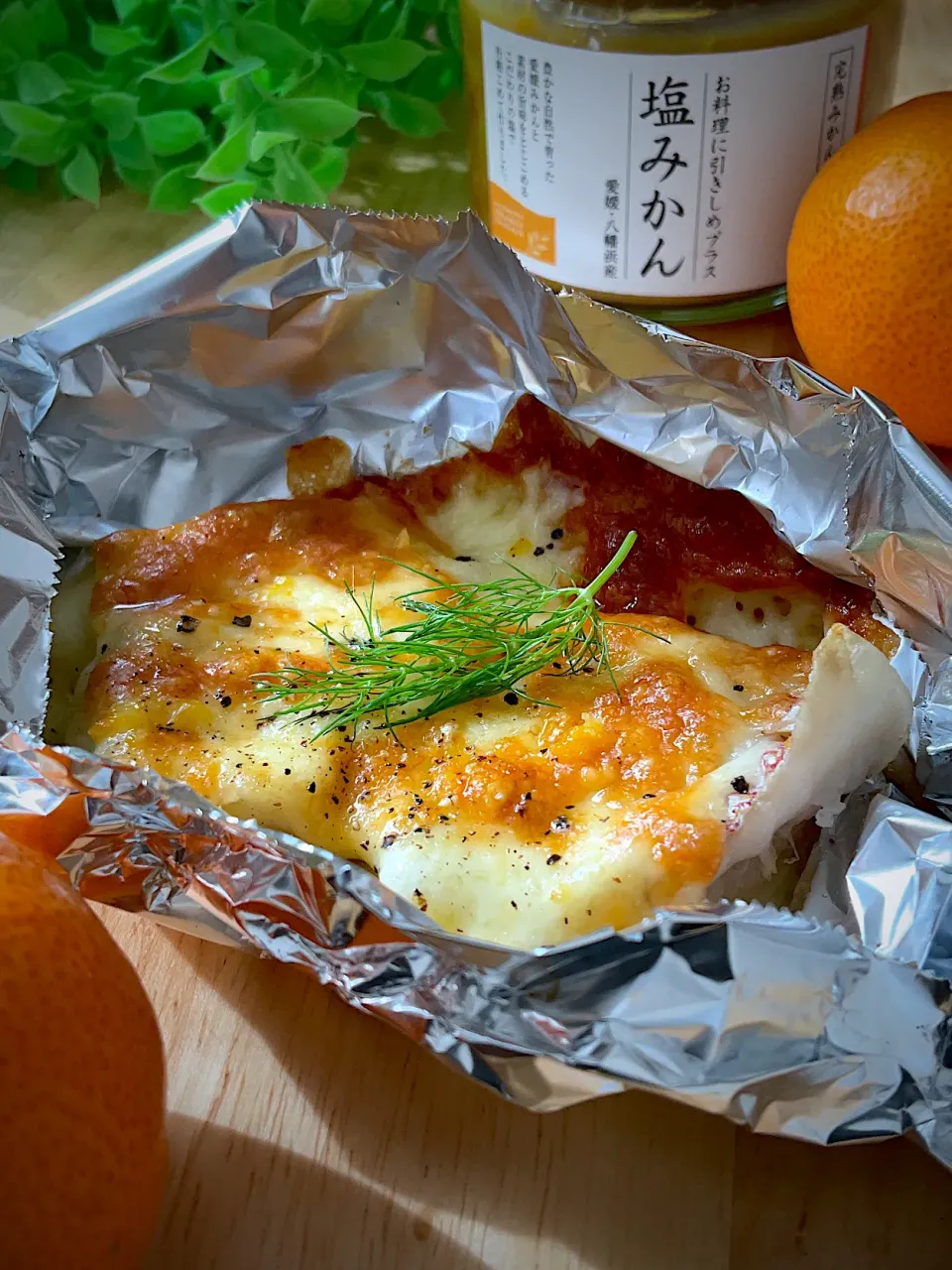 釣り魚🎣鯛の塩みかんチーズ焼き🍊|9421beruさん