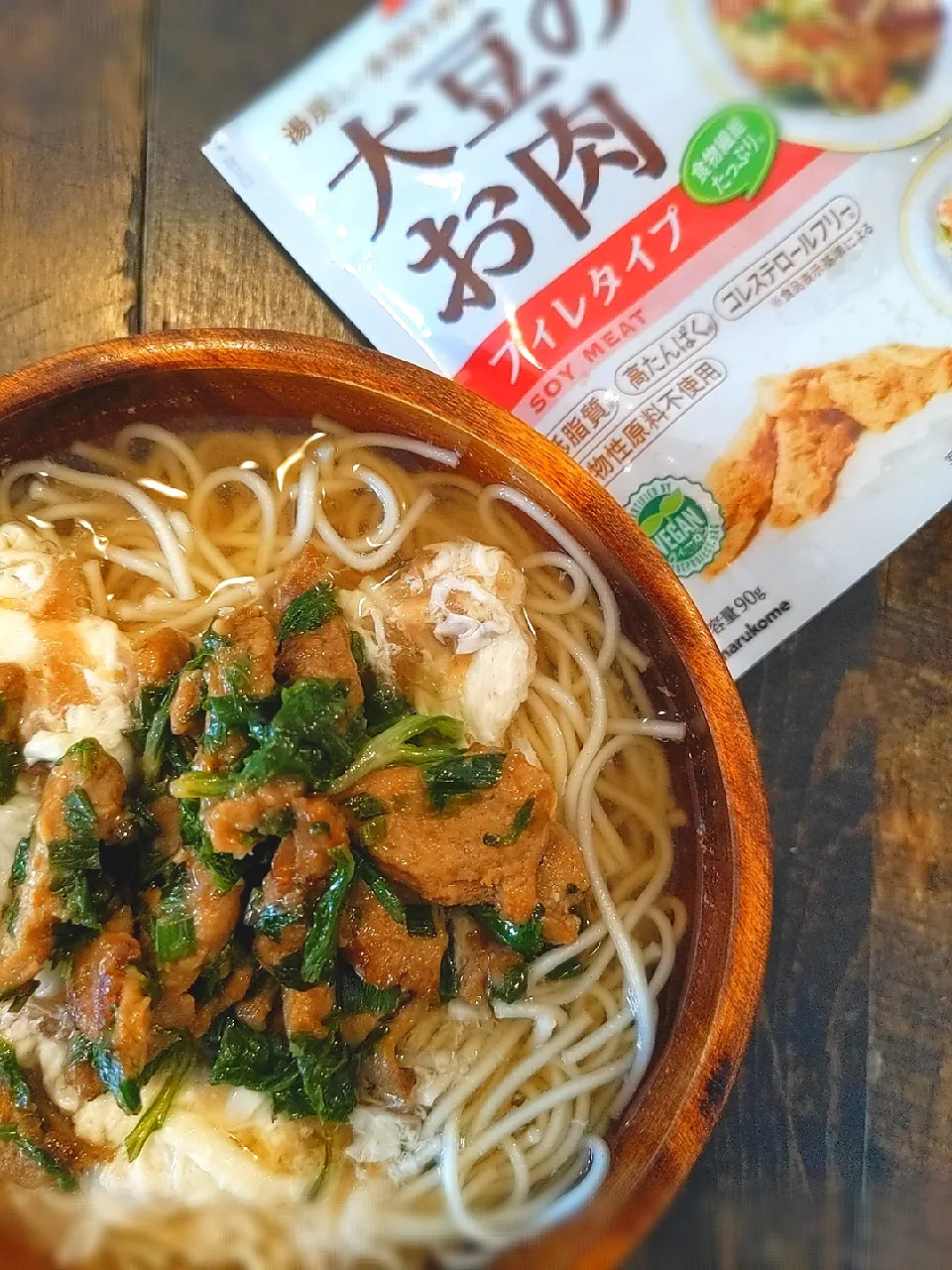 柔麺のニラと大豆フィレ炒め載せ|en.58さん