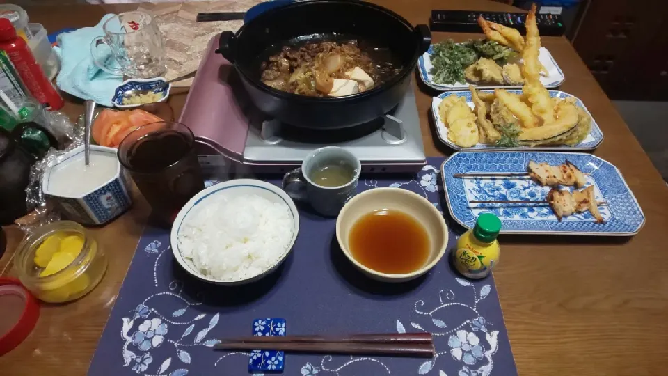 天ぷら盛り合わせと鶏のなんこつの焼き鳥・塩(夕飯)|enarinさん