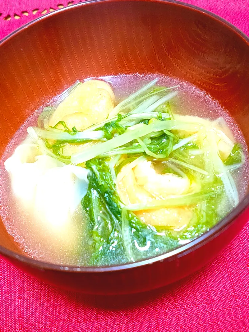 Snapdishの料理写真:お揚げさんと水菜のスープ|tamakiさん