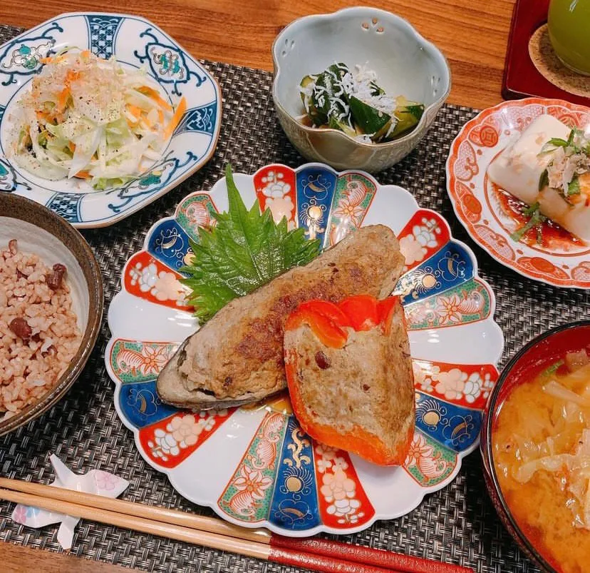 パプリカと茄子の肉詰め|あいさん