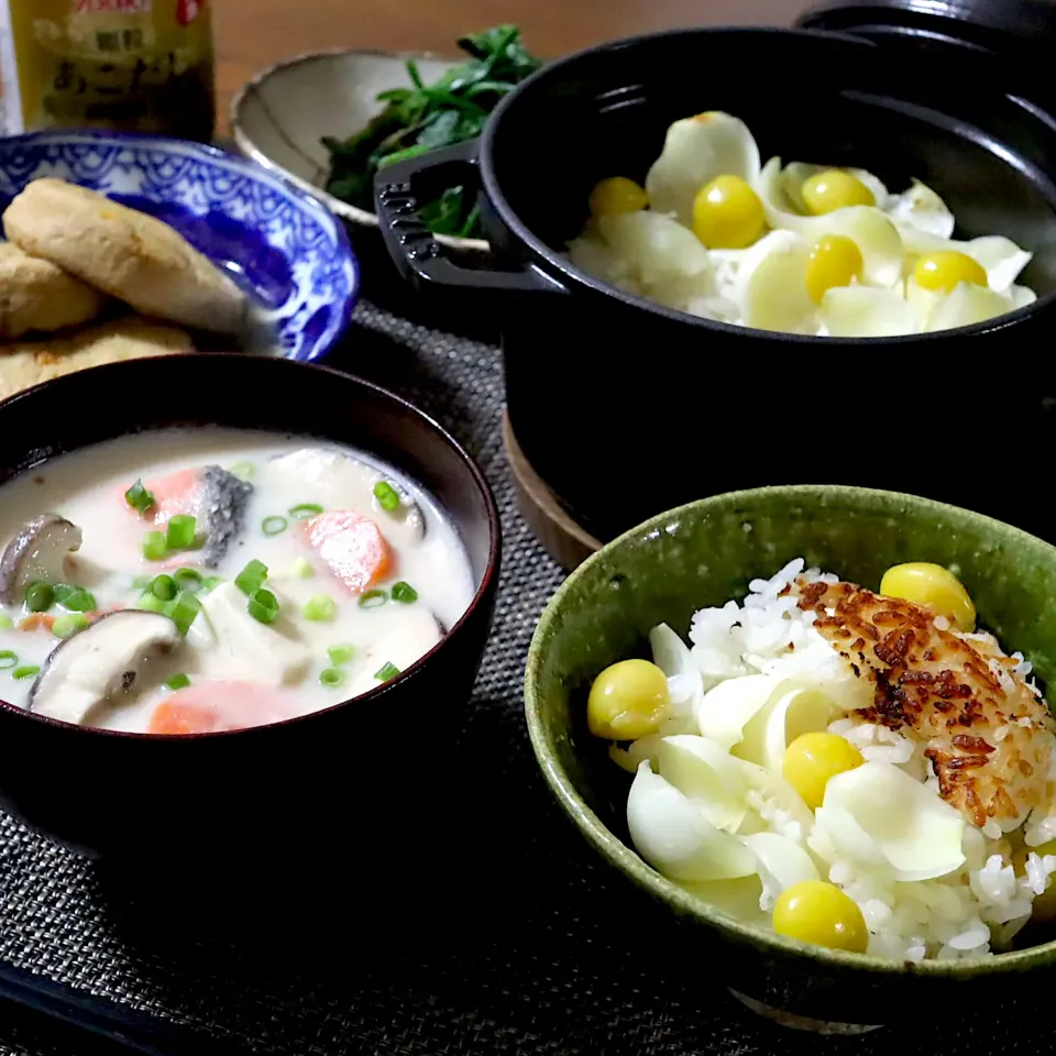 粕汁と百合根ごはん定食|かおるさん