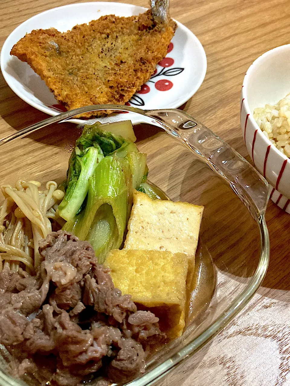 すき焼き風肉豆腐とフライ|海山つぶさん