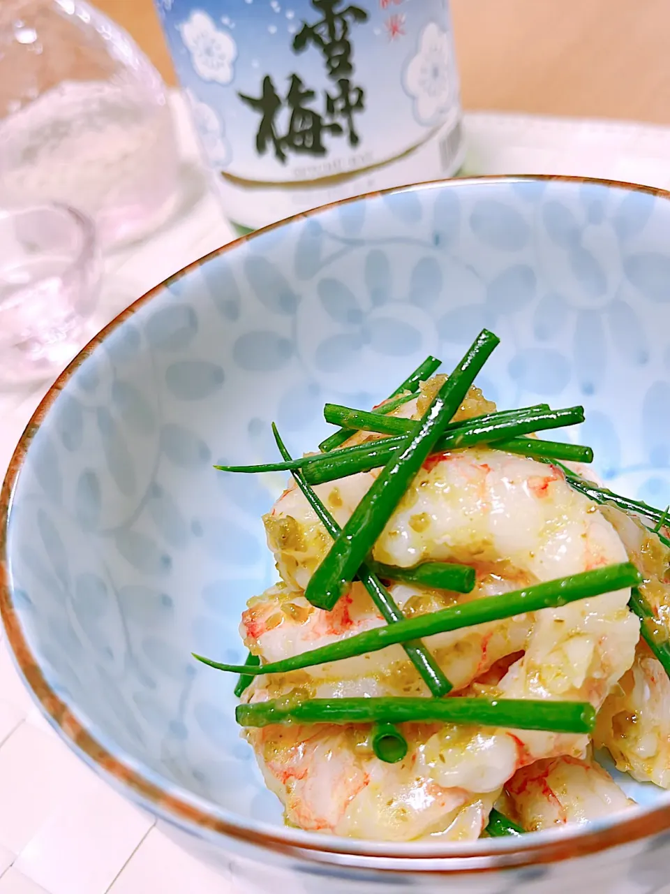 エビとネギの柚子胡椒和えと日本酒（雪中梅）|Sさん