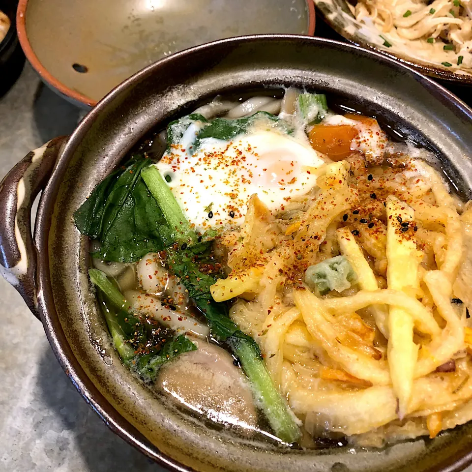 Snapdishの料理写真:けんちんかき揚げ鍋焼きうどん|nao子さん