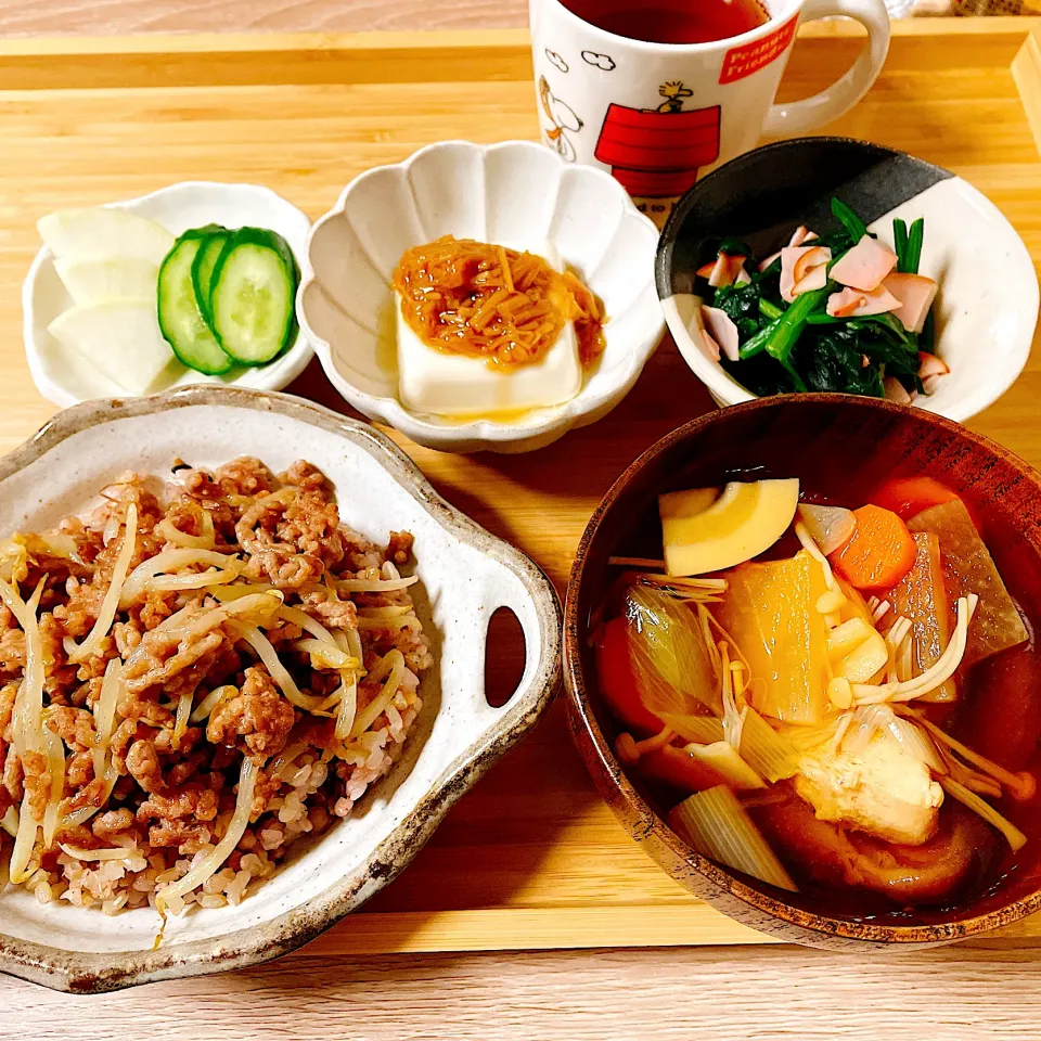 Snapdishの料理写真:⭐️豚ひき肉ともやしの餡丼⭐️|Laniさん