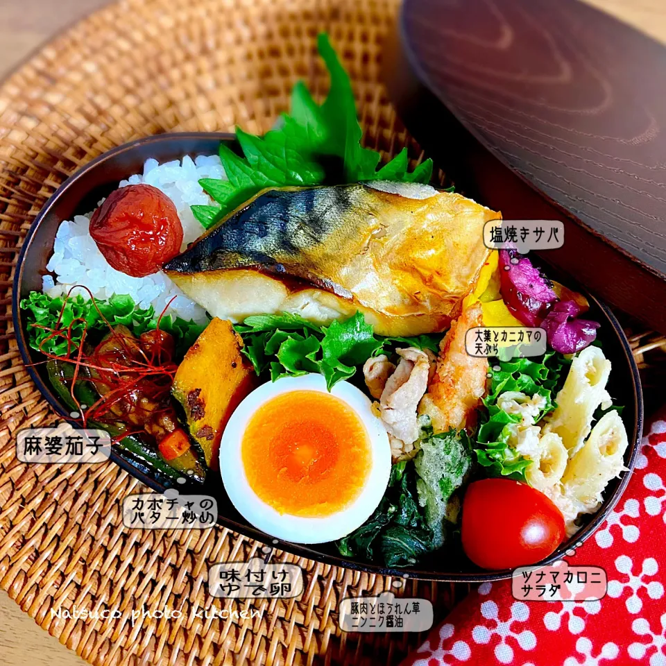 本日のなっちゃん弁当🌸『塩焼きサバと麻婆茄子の弁当』😋💕♪|ナツ1224さん