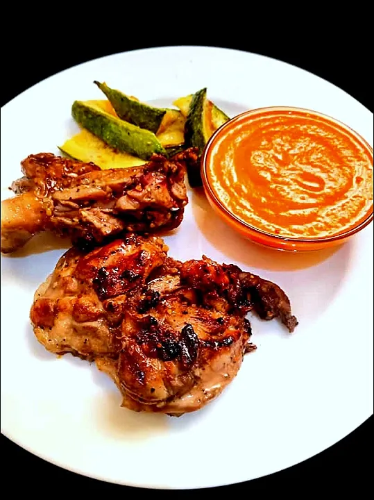 home made dipping sauce, grilled zucchini and marinated  chicken|julyvanessa37@gmail.comさん