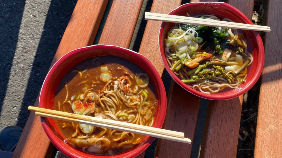 東京国立博物館のキッチンカーのカレーそばと山菜そば|Morito Kamiyaさん