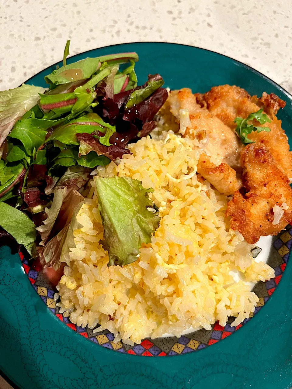 Rice, salad, and quick pan fry chicken|🌺IAnneさん