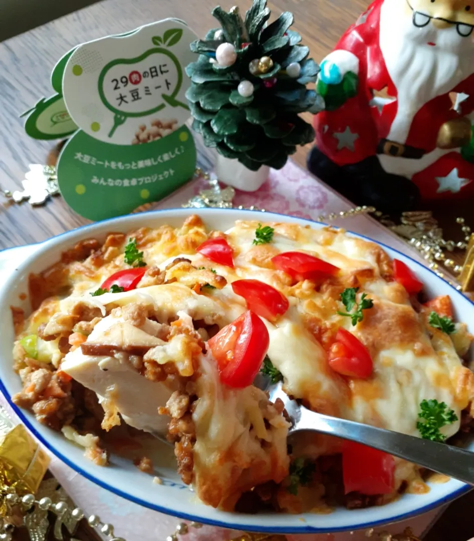 クリスマス🎄✨にも大豆ミート♪
トーフミートとお豆腐の和風チーズ焼き|fumfumさん