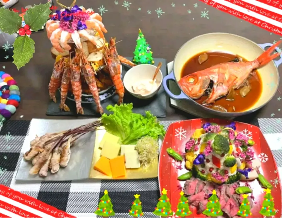 Snapdishの料理写真:海老タワーのクリスマス料理|foodanalystＭＩＫＩさん