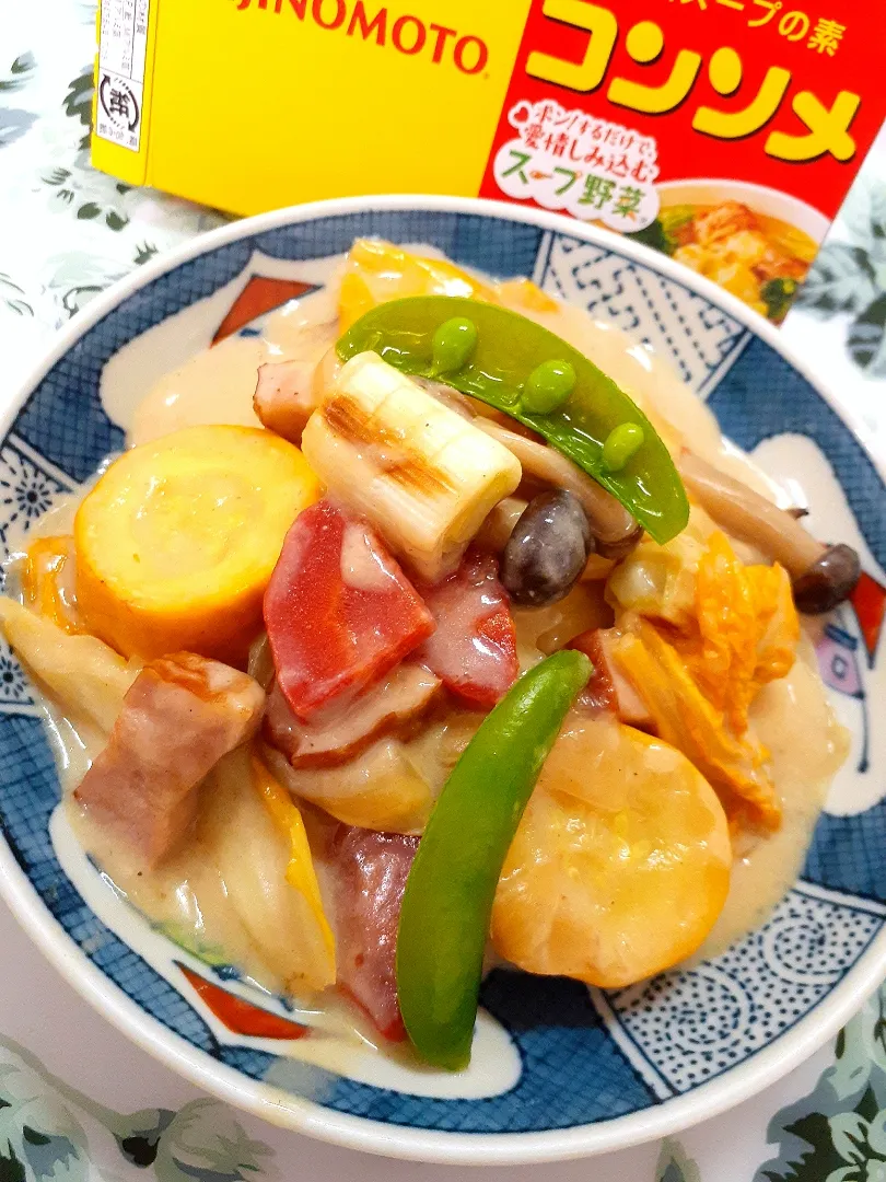 🔷🥬オレンジ白菜と焼き下仁田ねぎと☀️天日干し野菜のクリーム煮🔷|@きなこさん