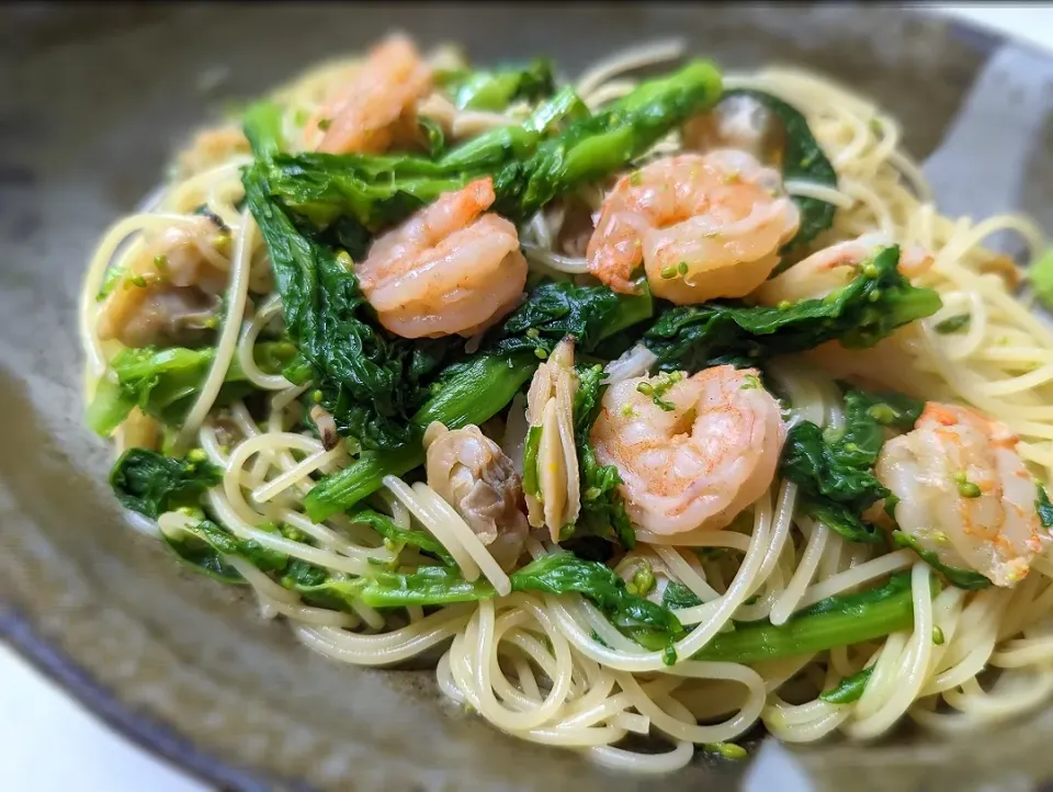 菜の花とエビとアサリのパスタ|chiaraさん