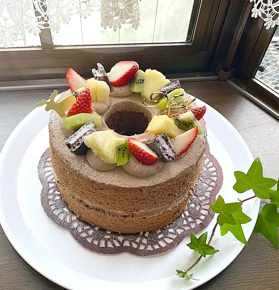 甘酒入りココアシフォンでクリスマスケーキ🎄|sakurakoさん