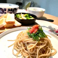 明太子パスタとアヒージョ|miki *..さん