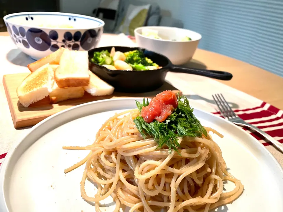 明太子パスタとアヒージョ|miki *..さん