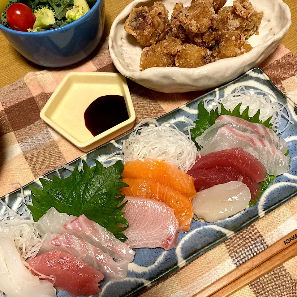 お刺身定食とタコ唐|あさかさん