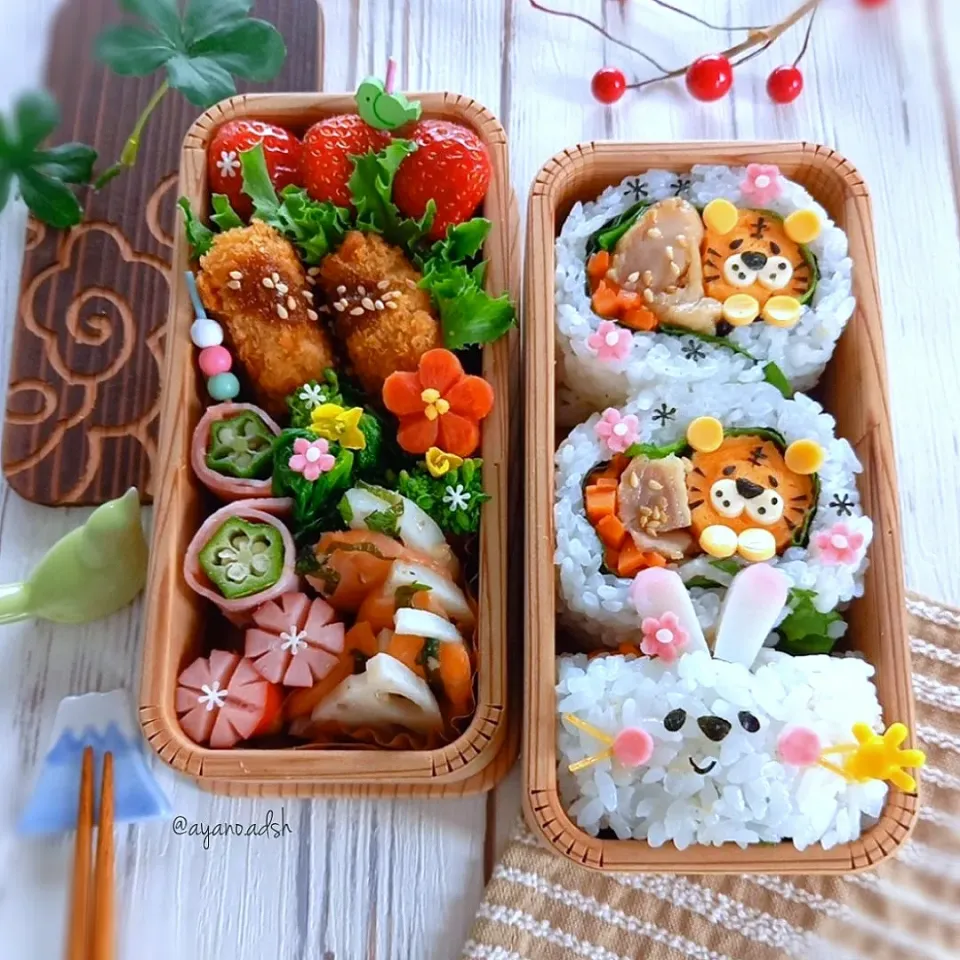 Snapdishの料理写真:2022🐯寅年から2023🐰卯年へ
✴️ゆく年くる年ロール巻き寿司弁当✴️|ayano.adshさん