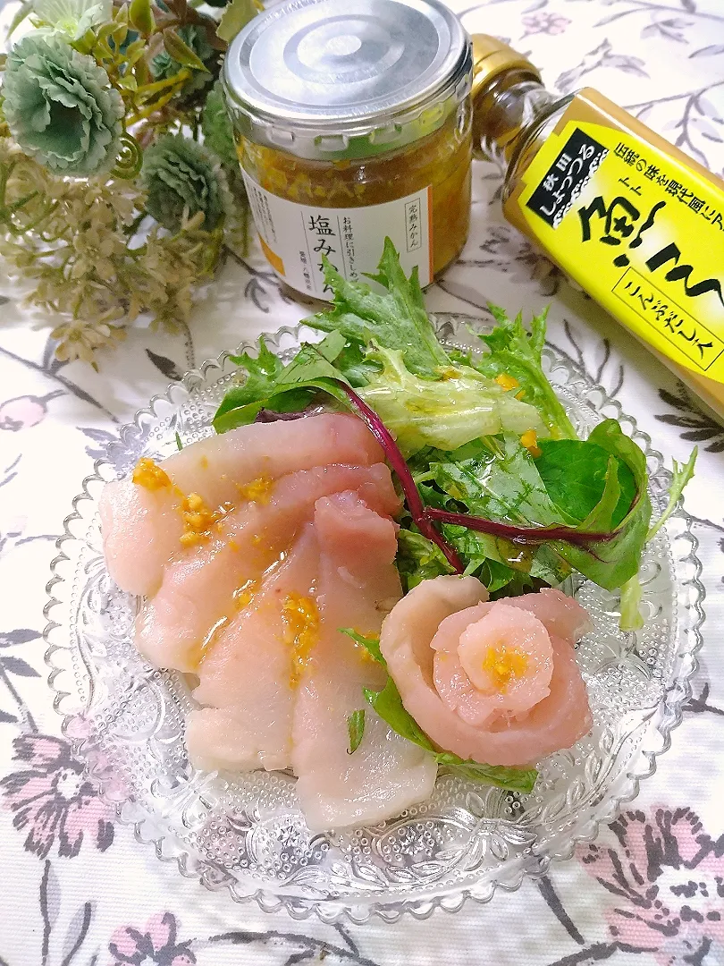 Snapdishの料理写真:きはだまぐろ塩みかん×魚ミー ·͜·♡|fumi ◡̈⋆さん