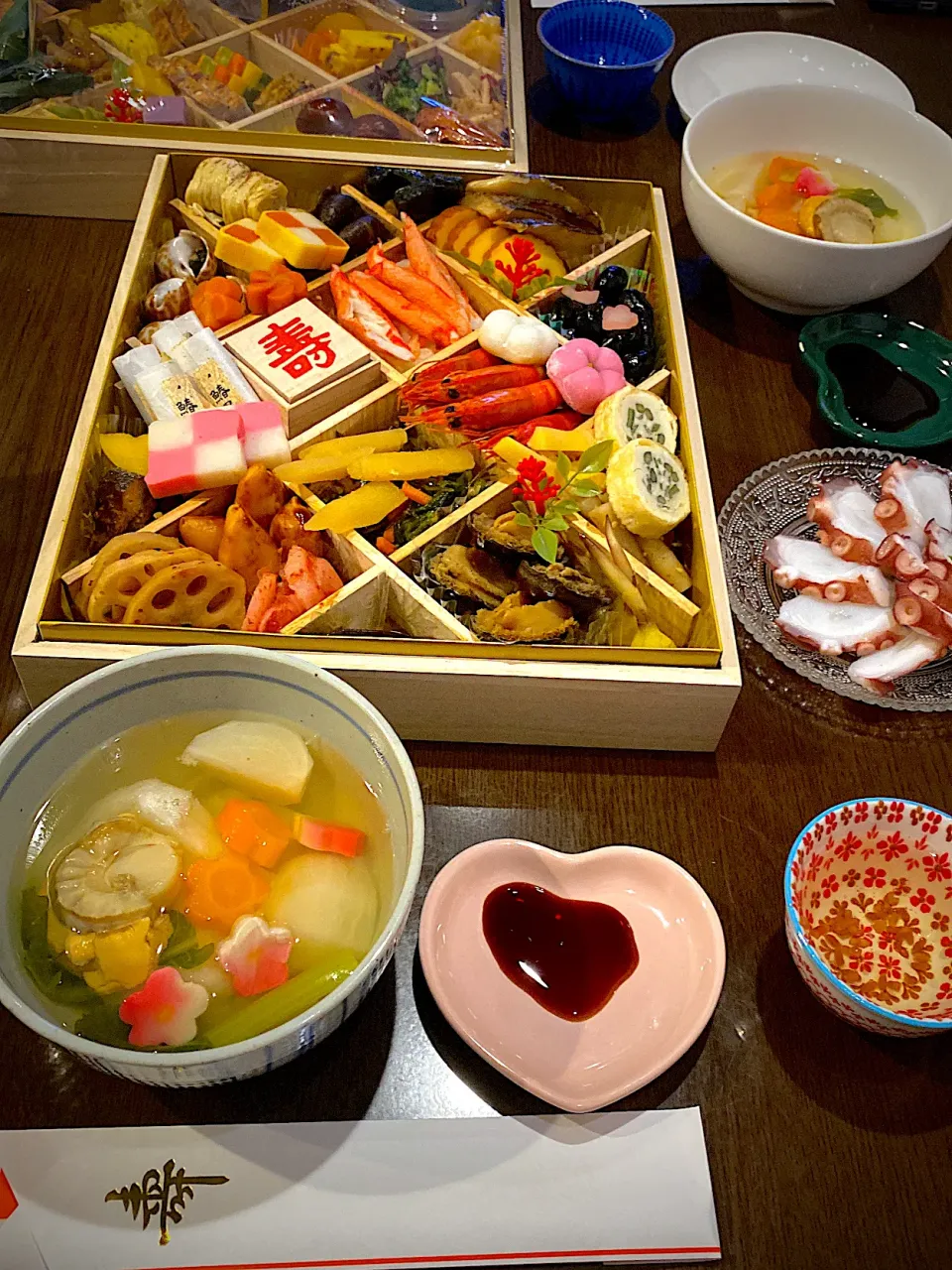 帆立入りお雑煮　茹で蛸　御節料理　玄米茶|ch＊K*∀o(^^*)♪さん