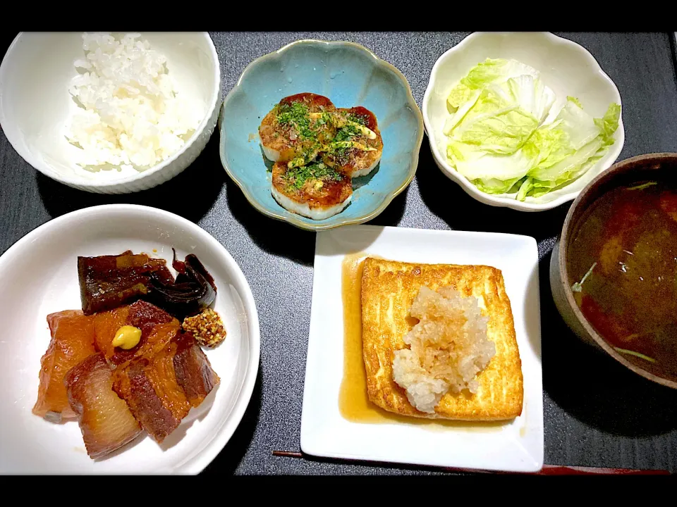 角煮、長芋のお好み焼き風、厚揚げなど|翠さん