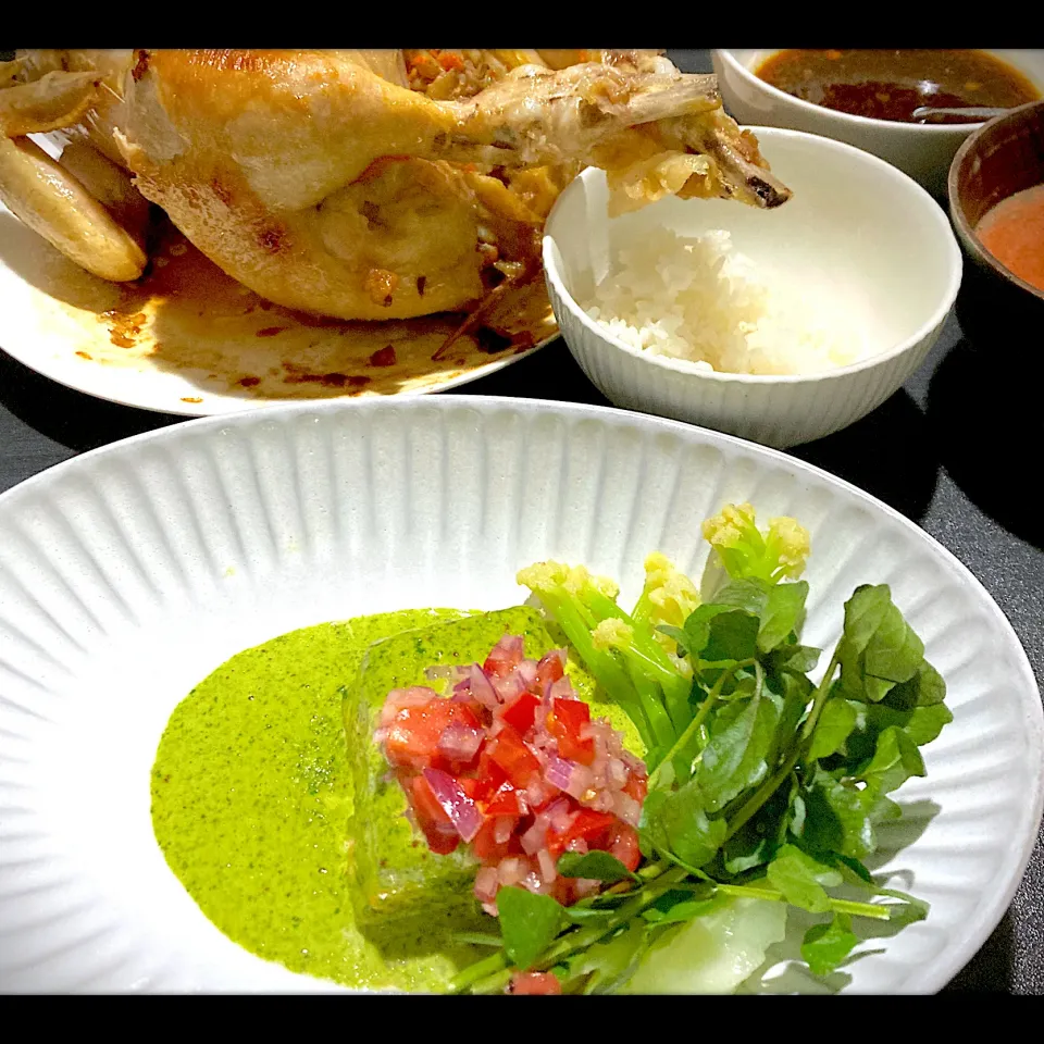 サーモンと鳥の丸焼き|翠さん