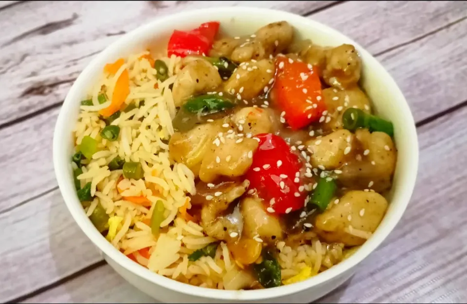 Chicken chilli pepper & vegetable fried rice|Happy Green Bowlさん