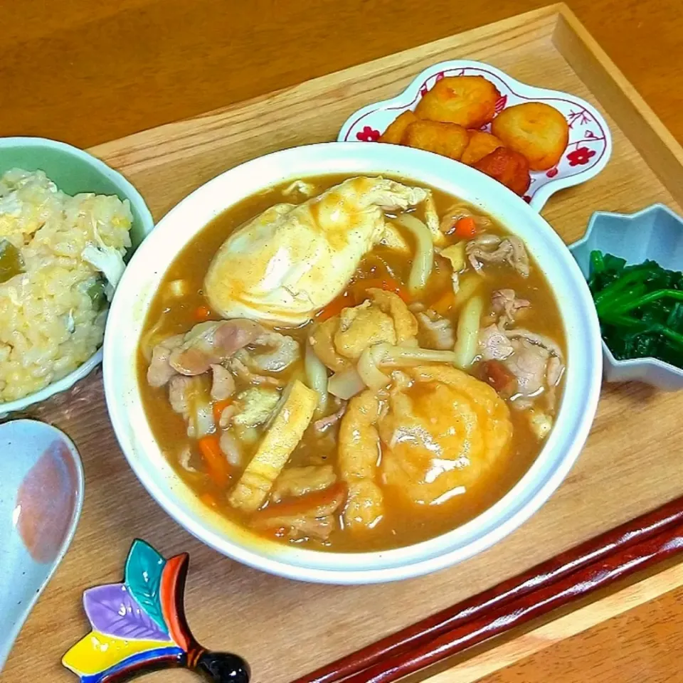 餅きんちゃく入りカレーうどん|とししいたけさん