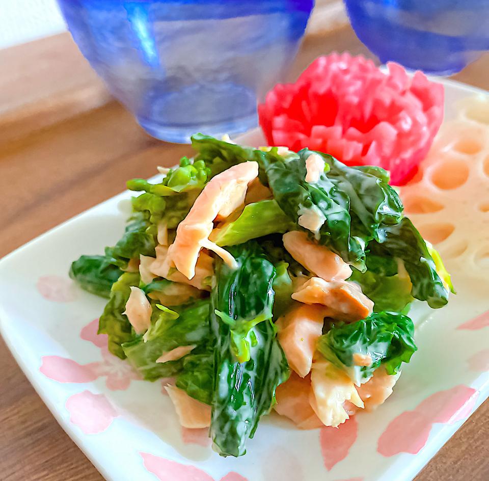まりおさんの料理 菜の花と鮭の辛子ﾏﾖ和え