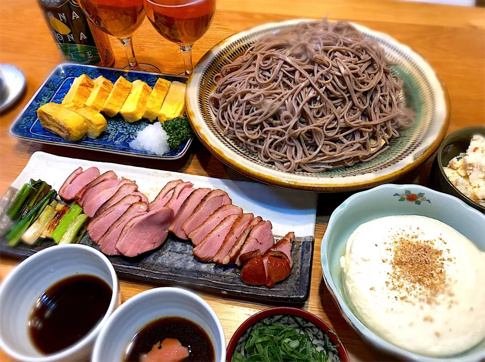 我が家風鴨南蛮蕎麦　朧豆腐　だし巻き卵　etc|じゅんさんさん