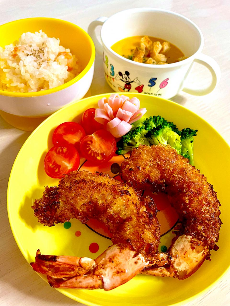 長男3歳の誕生日プレート🎉　                   今日の夕飯❁⃘*.ﾟ