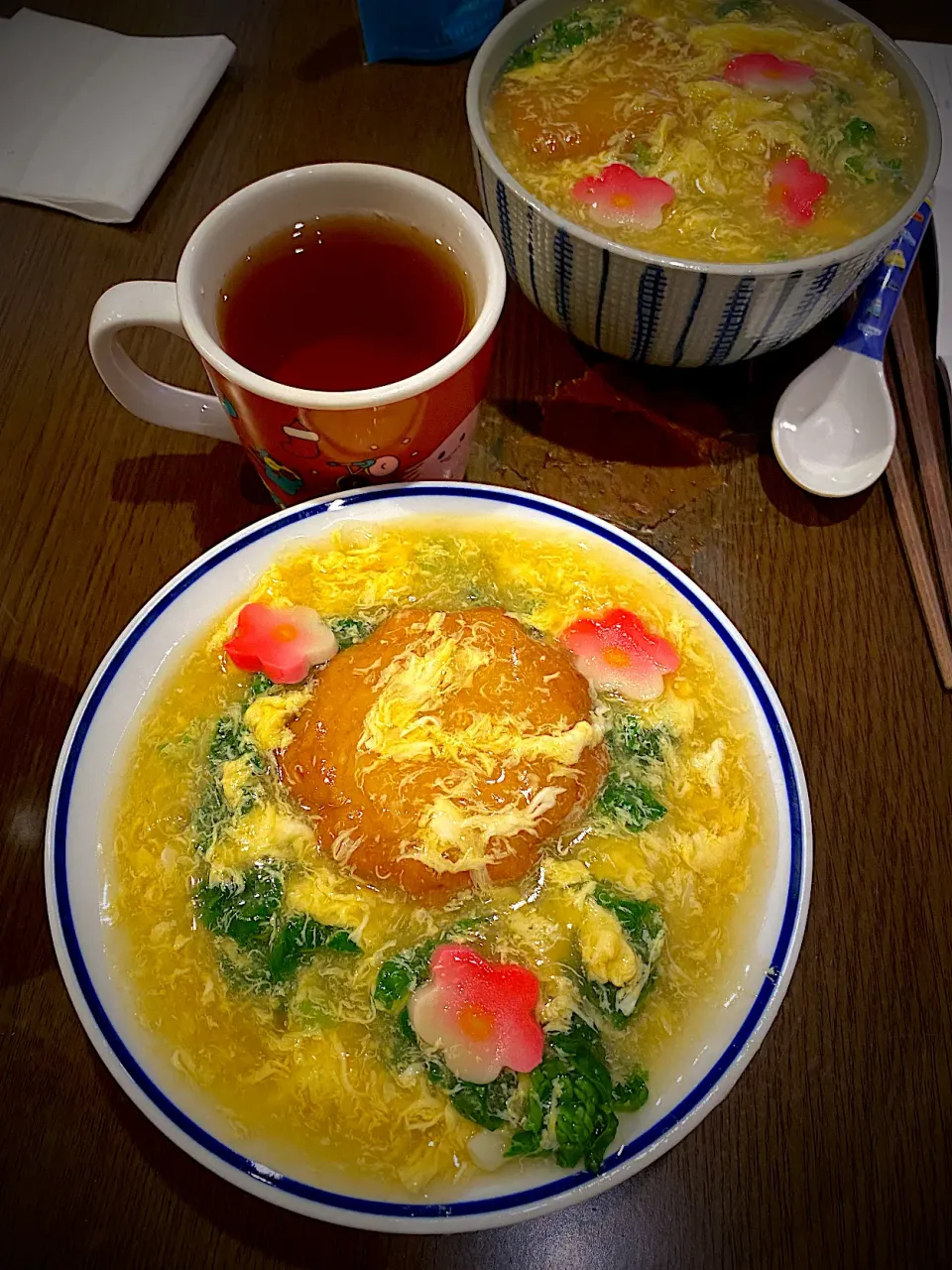 かき卵うどん　薩摩揚げ　梅麩　ダージリンティー|ch＊K*∀o(^^*)♪さん