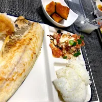 Snapdishの料理写真:鯖、かぼちゃ、ツナトマト豆腐サラダ|ちぼさん