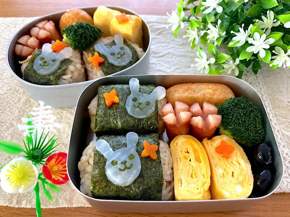 ＊新年🎍卯年🐇＊ちびたんとべびたんの幼稚園お弁当＊|＊抹茶＊さん