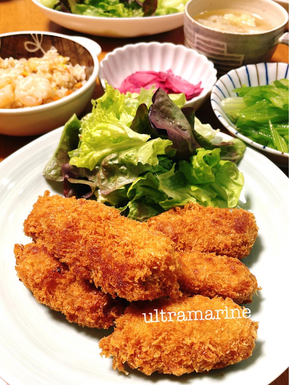 ＊アスパラの肉巻きフライとえびピラフ♪＊