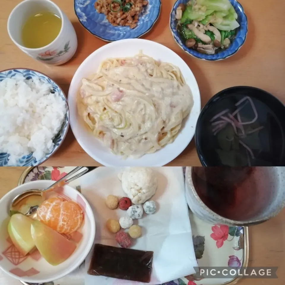 Snapdishの料理写真:カルボナーラとおやつ|よっちんさん