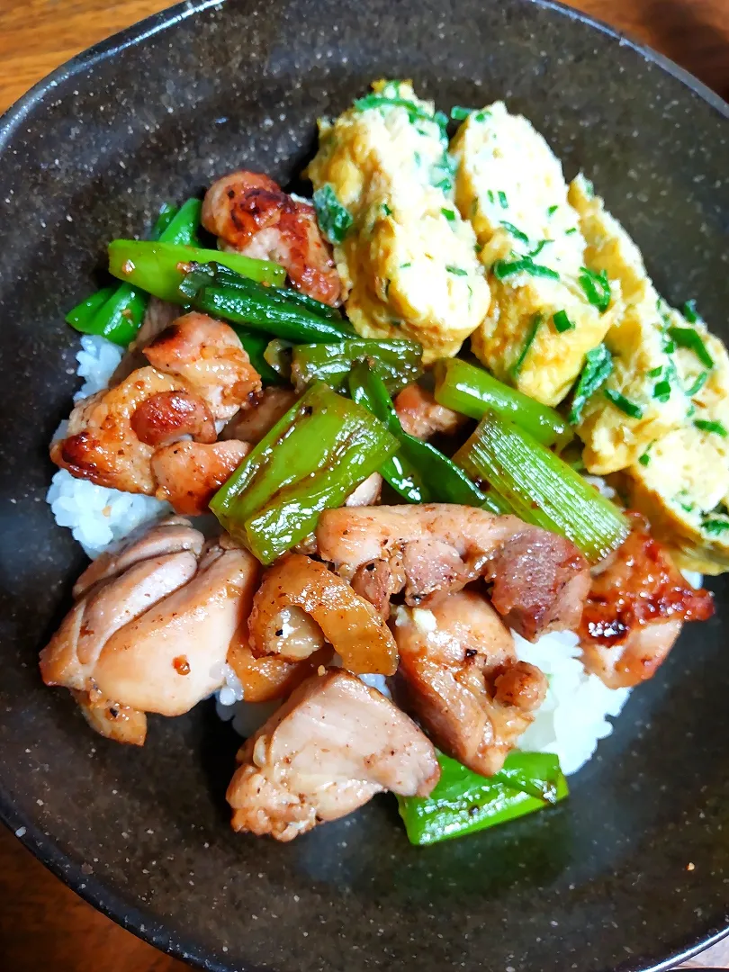 Snapdishの料理写真:ほりにし風味
焼き鳥とねぎ丼
+ねぎだし巻き|たつかばさん